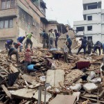 The debris of a collapsed building after a powerful earthquake in Kathmandu on April 25, 2015