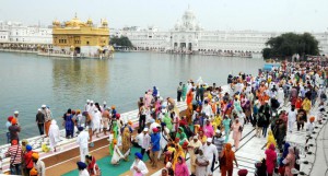 Devotees queue up to pay obeisance at the Golden Temple in Amritsar on the Baisakhi