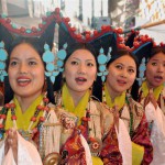 Exiled Tibetans perform a traditional dance during 20th Shoton Festival at Tibetan Institute of Performing Arts in Dharamsala
