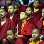 Young Buddhists listen to Indian Prime Minister Narendra Modi's speech during International Buddha Poornima Diwas celebrations in New Delhi on May 4, 2015. Vesak, also known as Buddha Purnima is on a full moon day and marks the birth, enlightenment and 'parinirvana' or passing away of the Buddha.