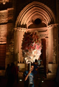 A vendor sells candyfloss on Al-Moez street in the Islamic quarter of Cairo during the Muslim holy fasting month of Ramadan