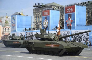 Russian T-14 tank with the Armata Universal Combat Platform drives during the Victory Day parade at Red Square in Moscow, Russia, on May 9, 2015.