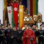 Shinto priests, Shrine parishioners and Shinto studies specialty students attend a ritual for the Kanda festival at the Kanda-Myojin shrine in Tokyo on May 9, 2015.