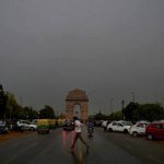 A view of Raisina Hill as the weather turns cloudy and rainy in New Delhi
