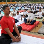 Army Jawans practise yoga to mark the International Yoga Day in Jalandhar Cantt on June 21, 2015
