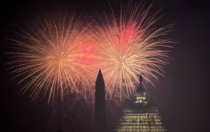 Fireworks explode behind US Capitol & Washington Monument