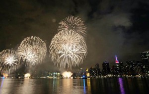 Fireworks illuminate the sky over Manhattan on July 4