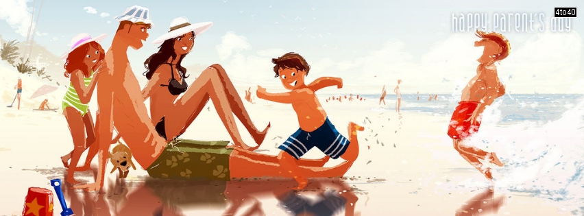 With Parents At Beach