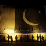 A band performs a national song in Lahore