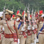 A contingent taking part in the Independence Day parade at the Dronacharya Stadium in Kurukshetra on Saturday.