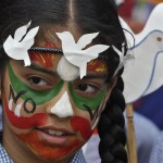 A student participates in a face-painting event to commemorate the 70th anniversary of the atomic bombings of the Japanese cities of Hiroshima and Nagasaki, at a school in Chandigarh, India, on August 6, 2015.