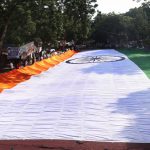 Activists unfurl a large Indian flag at Jantar Mantar to mark former president APJ Abdul Kalam’s 85th birth anniversary in New Delhi on October 15, 2016.