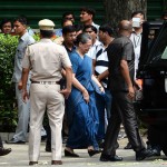 Congress president Sonia Gandhi leaves after paying homage to former president APJ Abdul Kalam at his house in New Delhi on July 28, 2015.