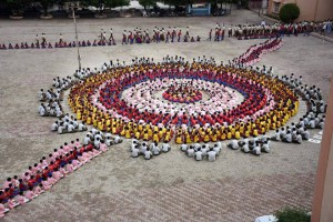 Gurukul School children celebrate Raksha Bandhan in their school in Surat on August 29, 2015