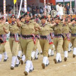 NCC cadets take part in a march past during the state-level Independence Day function at Dronacharya Stadium in Kurukshetra