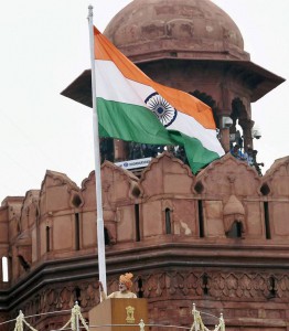 Prime Minister Narendra Modi addressing the nation during the 69th Independence Day function at the historic Red Fort in New Delhi