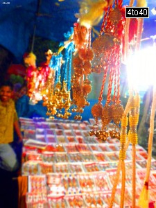 Raksha Bandhan - a popular Hindu festival. Picture displays a Rakhi shop in Rohini, New Delhi, India