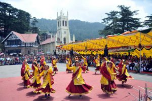 School children perform during Independence Day celebrations at the Ridge in Shimla