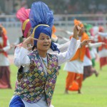 School students performing bhangra during the 69th Independence Day function at Guru Nanak Stadium in Ludhiana