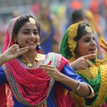 School students performing giddha during the 69th Independence Day function at Guru Nanak Stadium in Ludhiana