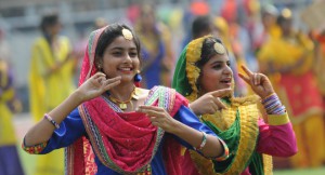 School students performing giddha during the 69th Independence Day function at Guru Nanak Stadium in Ludhiana