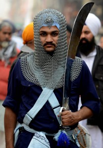 A Sikh man participates in a Nagar Kirtan, a religious procession, in New Delhi on November 24, 2015, on the eve of the birth anniversary of Guru Nanak Dev