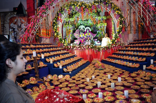 A temple in Ludhiana bedecked with candles and flowers to mark Janmashtami, the birth anniversary of Hindu Lord Krishna, on September 5, 2015