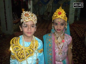 Children dressed as Radha Krishna during Janmashtami celebrations at Cosy Apartments, Sector 9, Rohini, New Delhi