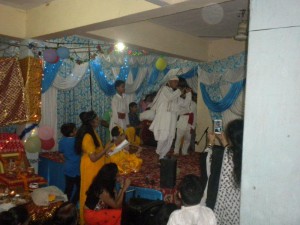 Children performing Sudama Krishna act during Janmashtami celebrations in Rohini New Delhi