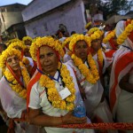 Devotees attend a procession before taking a dip in a holy pond during the second ‘Shahi Snan’ (grand bath) at Kumbh Mela, or Pitcher Festival, in Trimbakeshwar on September 13, 2015