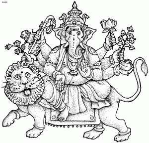 Ganesh Ji sitting on a lion