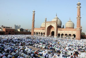 Muslim devotees offer Eid al-Adha prayers at the Jama Masjid in Delhi on September 25, 2015