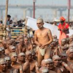 Newly initiated Naga Sadhus (Hindu holy men) gather as they perform rituals on the banks of the Ganga river during the Kumbh Mela, in Allahabad on February 6.
