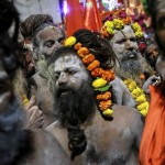 Sadhus, or Hindu holy men, attend a procession before taking a dip in a holy pond during the second ‘Shahi Snan’ (grand bath) at Kumbh Mela, or Pitcher Festival, in Trimbakeshwar on September 13, 2015