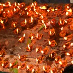108 earthen lamps are lit on the eve of Durga Puja