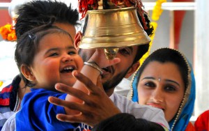 A child is all smiles at the Mansa Devi temple in Panchkula