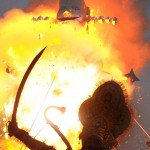 An effigy of Hindu demon king Ravana goes up in flames at Sector 17, Chandigarh, during Dusshera celebrations on October 22, 2015