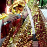 Child dressed as Maa Sherwali at a Mata Ki Chowki event in Rohini, New Delhi