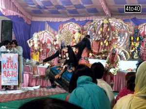 Devotees enjoying a dance item of Maa Kali and Lord Shiva at a Mata Ki Chowki at Cosy Apartments, Sector 9, Rohini, New Delhi
