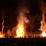 Effigies of Hindu demon king Ravan, Kumbhkaran and Meghdooth goes up in flames during Dussehra celebrations in Mandi on October 22, 2015