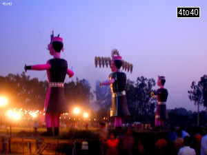 Effigies of Ravana, Meghnath and Kumbhakaran at Swarn Jayanti Park, Rohini, New Delhi