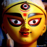 Face of Goddess Durga being prepared at a statue