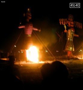 Fire set to the effigy of Meghnath at Swarna Jayanti Park, Rohini, New Delhi