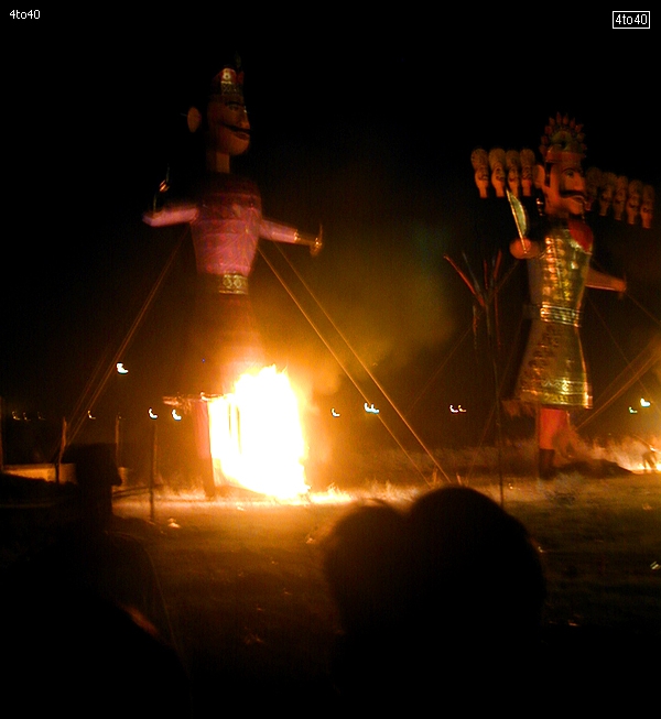 Fire set to the effigy of Meghnath at Swarna Jayanti Park, Rohini, New Delhi