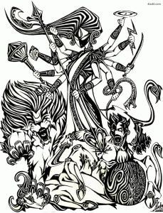 Maa Durga Line Art