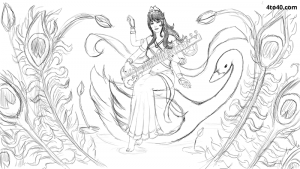 Maa Saraswati Lineart