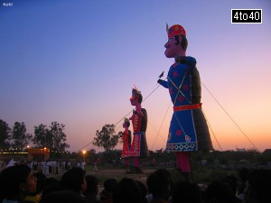 People watching effigies of Ravana, Meghnath and Kumbhkaran