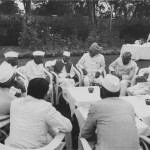 Prime Minister Lal Bahadur Shastri having tea on residence lawn with State of Rajasthan Parliamentary members