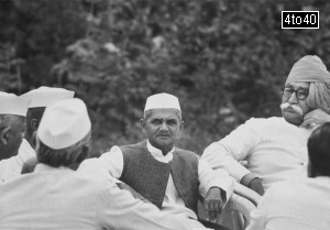Prime Minister Lal Bahadur Shastri having tea on residence lawn with State of Rajasthan Parliamentary members