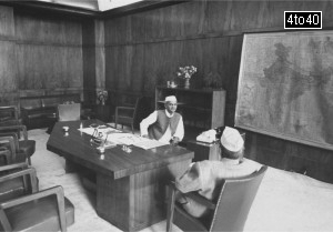 Prime Minister Lal Bahadur Shastri in residence office with guest